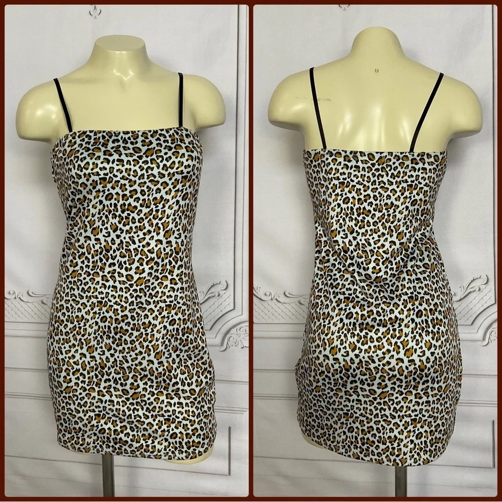 Wild Honey Mini Dress Size Leopard Print Faux Suede Fitted Y2K Dress Size Sm - Picture 1 of 9
